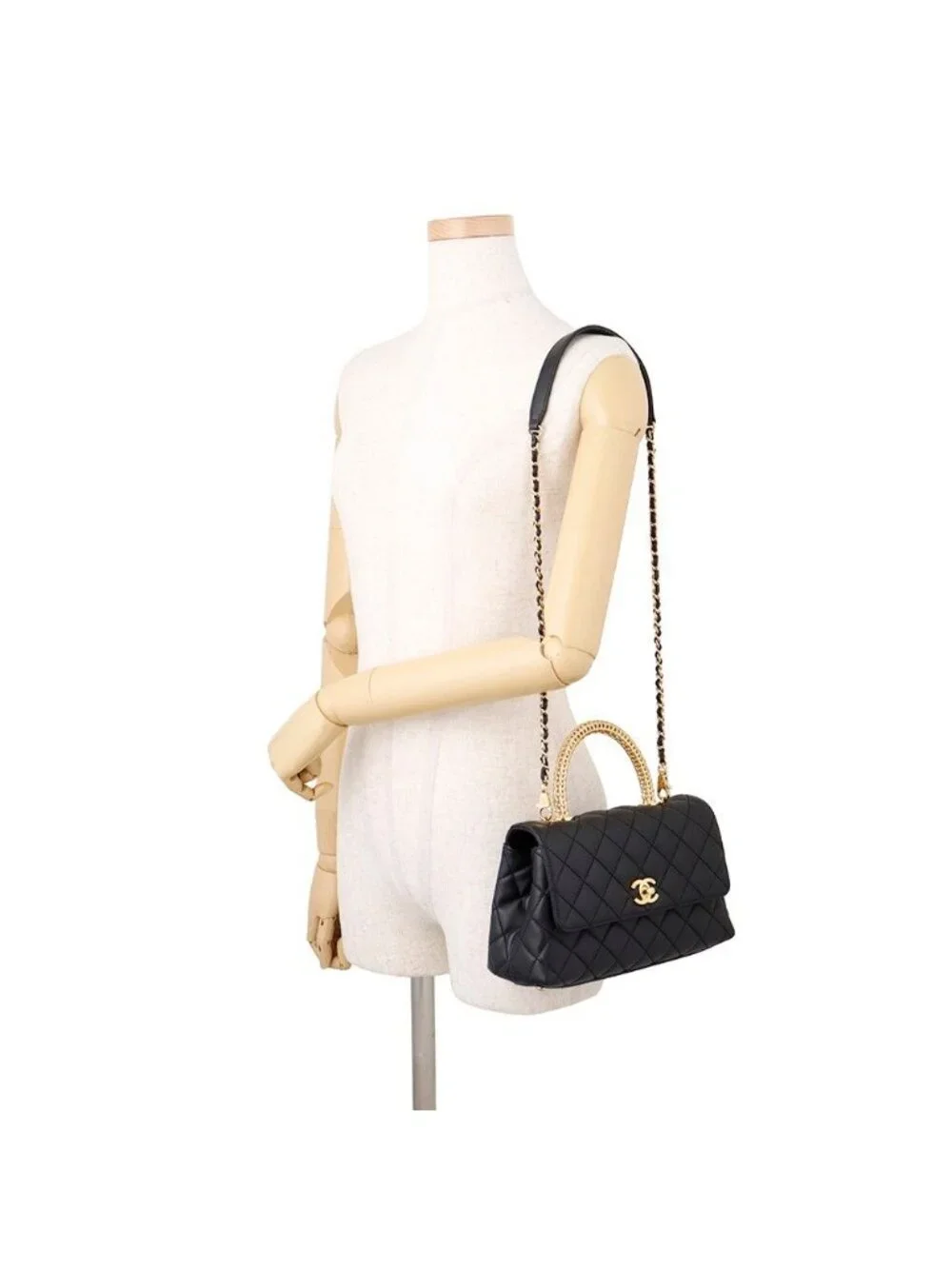 Chanel Quilted CC Logo Coco Handle Lambskin 2-Way Shoulder Bag Black